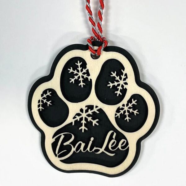 Personalized Laser Cut Pet Paw Print Ornament Thumbnail